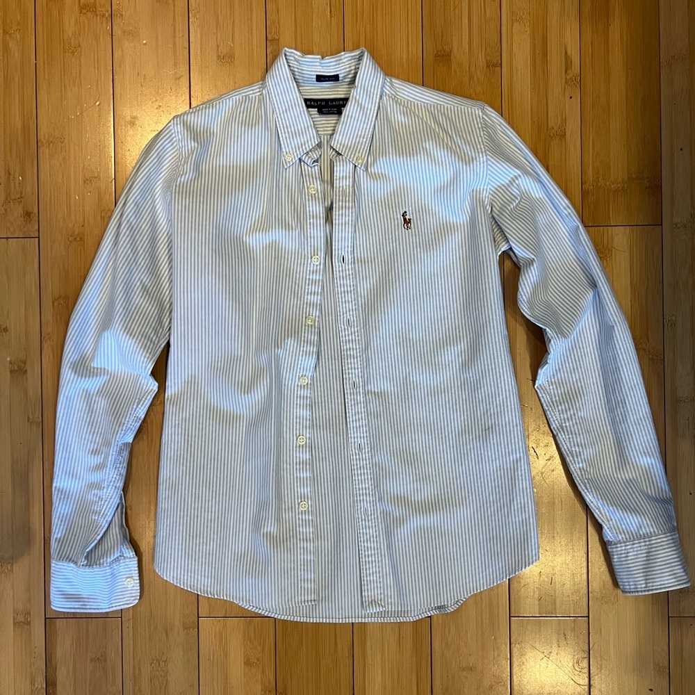 Ralph Lauren Polo long sleeve blue and white - size 6 - Lightly worn